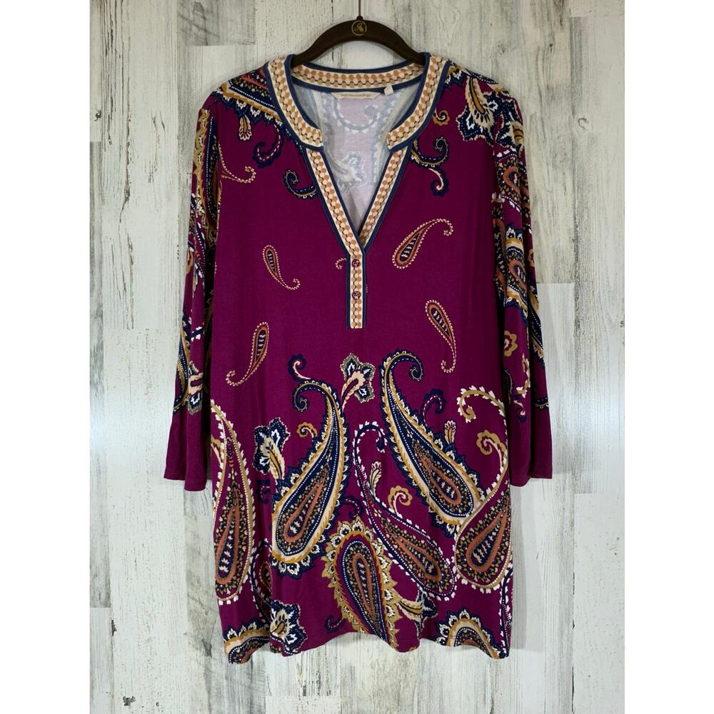 Soft Surroundings Popover Tunic Size Medium Split Neck Magenta Paisley Soft READ